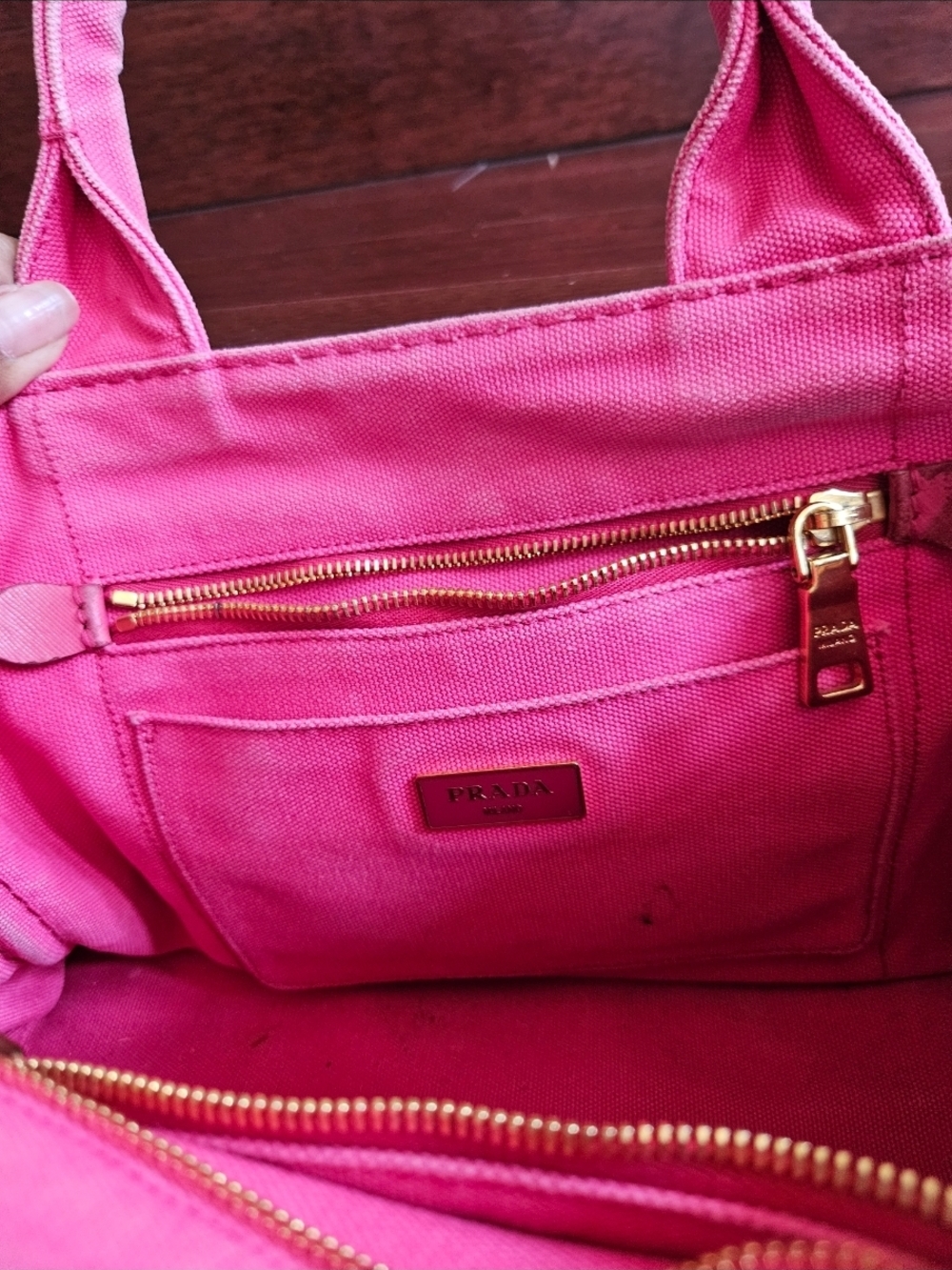Prada Canapa With A Strap. Hot Pink Canvas Tote - Picture 3 of 7